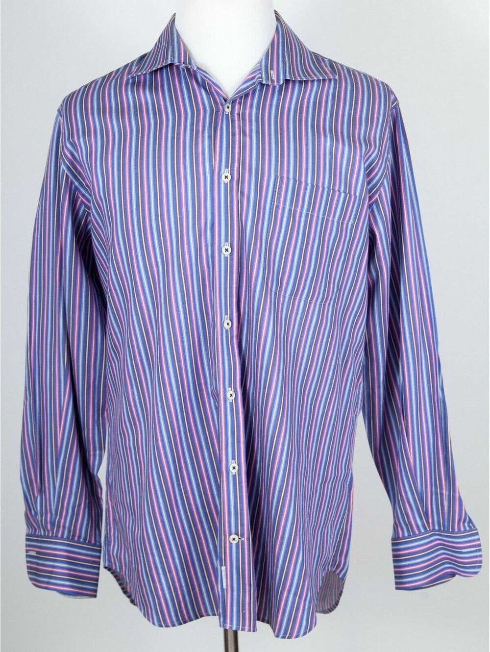 Peter Millar Blue/Pink Striped Button Front Shirt Large